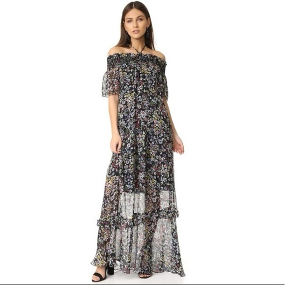 Rebecca Minkoff Black Off-The-Shoulder Maxi Dress with Flutter Sleeves - Picture 1 of 12